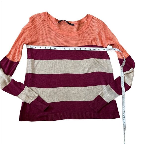 KENSIE Loose Knit Scoop Neck Striped Coral Long Sleeve Sweeter S - Picture 7 of 9